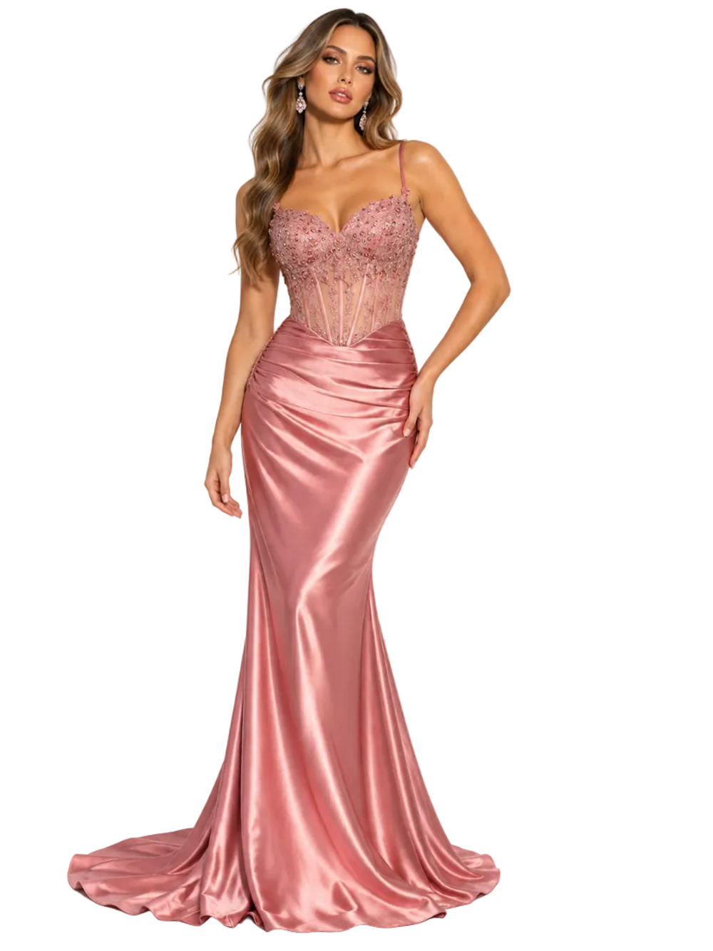 Amoris T819 Gaia Rose Embellished Corset Mermaid Gown – Size - XXS